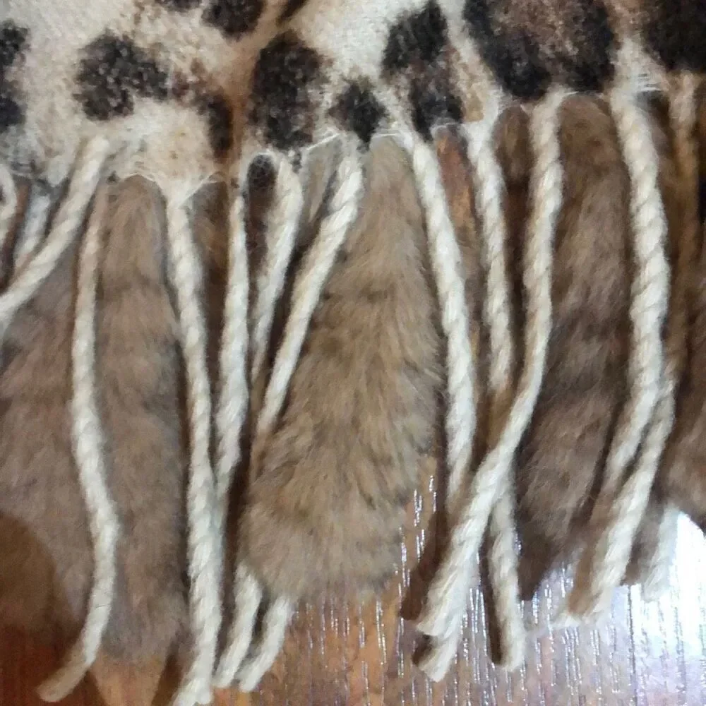 La Fiorentina luxury Leopard paisley reversible wrap shawl with rabbit fur and w